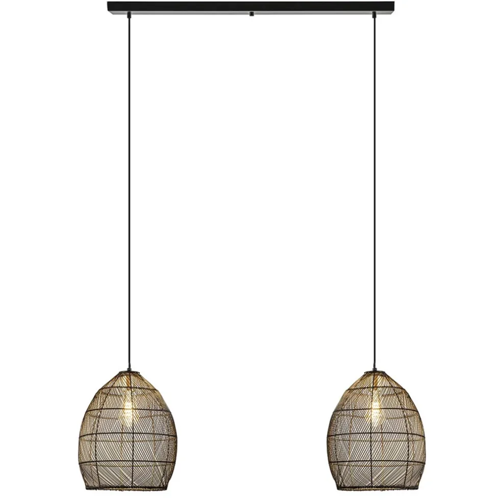 Hanglamp Meya 2-lichts zwart/goud met balk