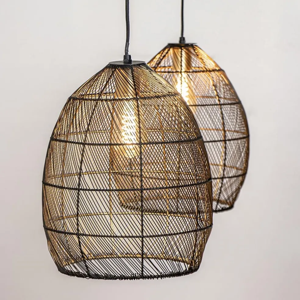 Hanglamp Meya 2-lichts zwart/goud met balk