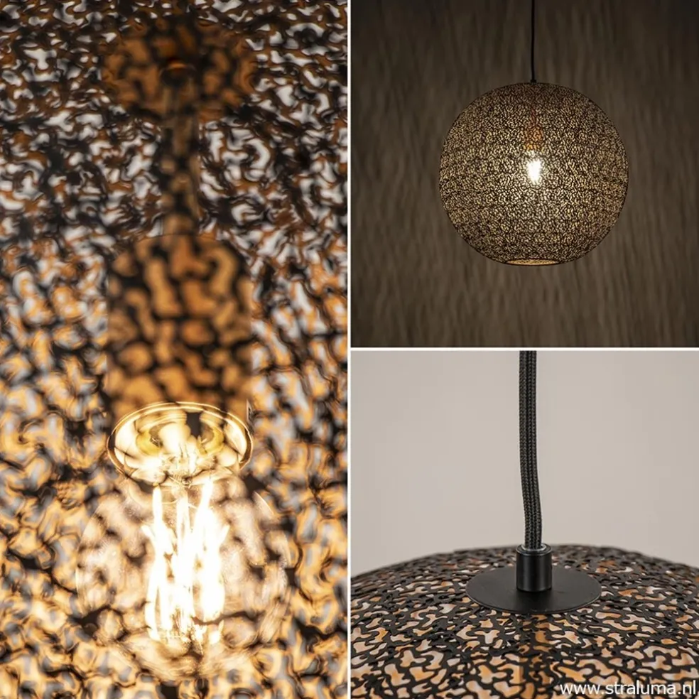 Hanglamp Oronero bol zwart/goud 50cm