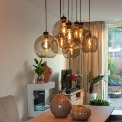 Hanglamp plaat 8-L zwart glas smoke 25cm