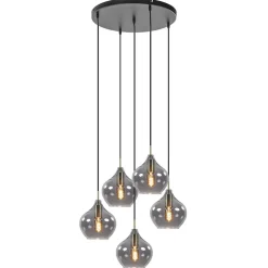 Hanglamp Rakel 5L rond antiek brass + smoke glas