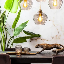 Hanglamp Rakel 5L rond antiek brass + smoke glas