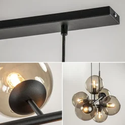 Hanglamp Random bol 6L zwart met smoke glas