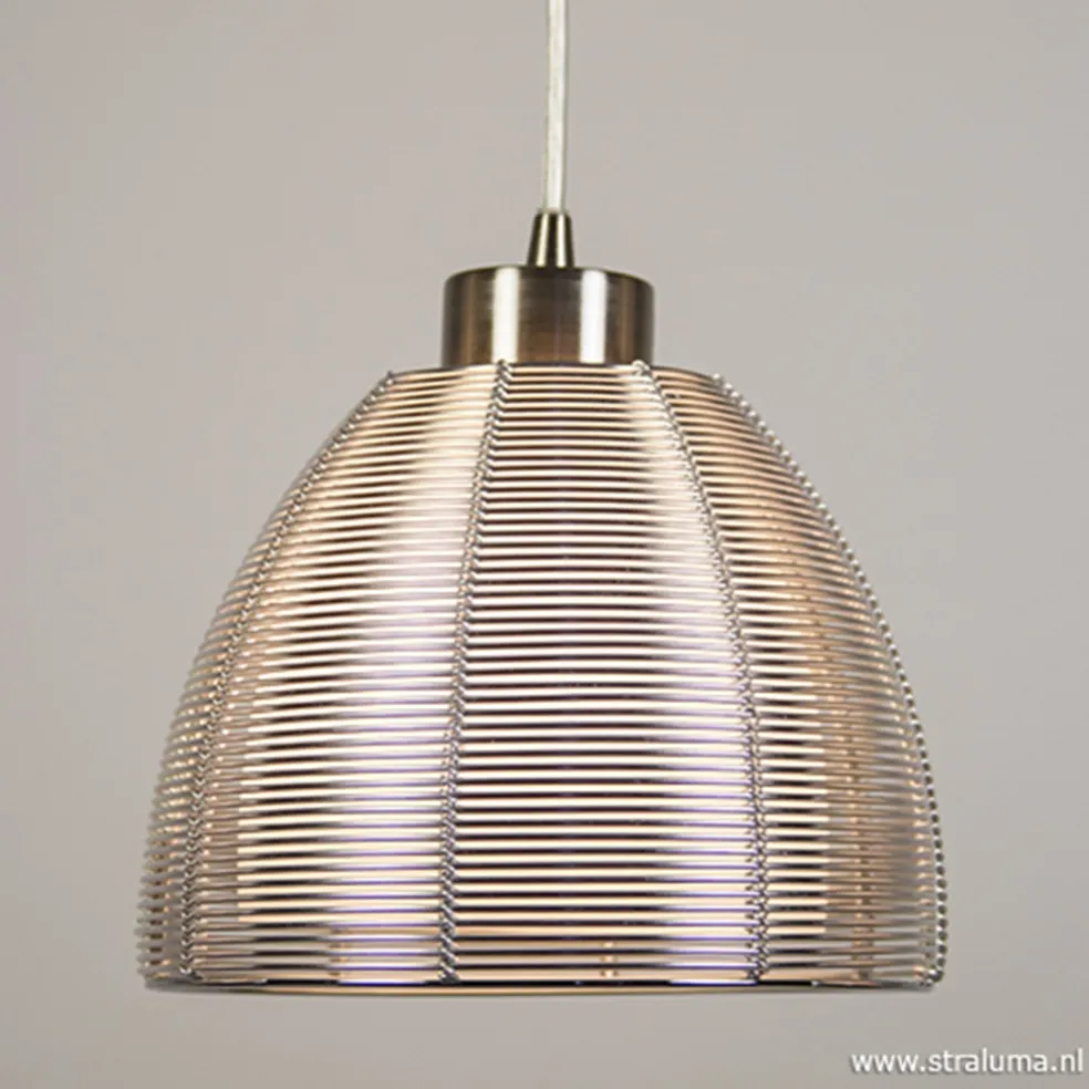 Hanglamp rond 3-lichts alu draad/glas