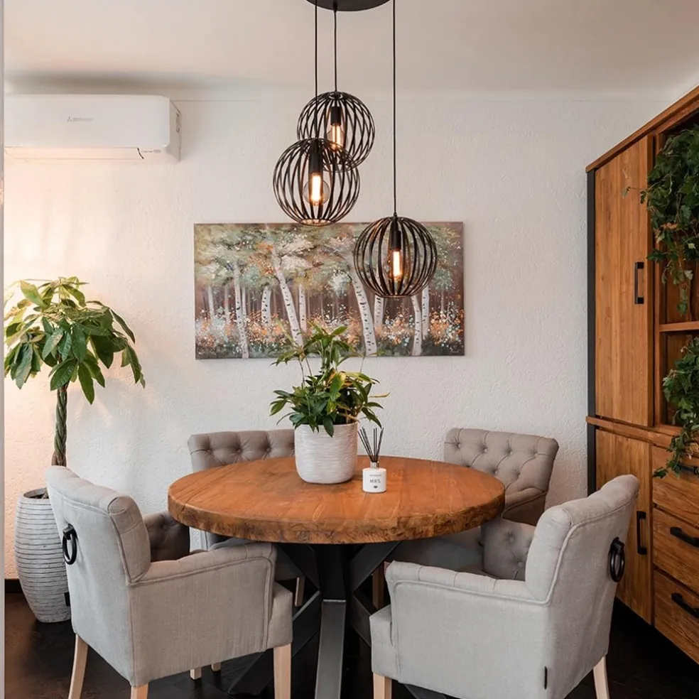 Hanglamp rond 3-lichts bollen zwart