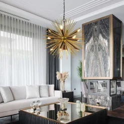 Hanglamp Springfield rond zwart/goud sprieten