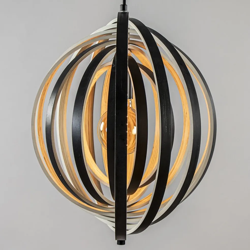 Hanglamp Woody 44 zwart/naturel hout