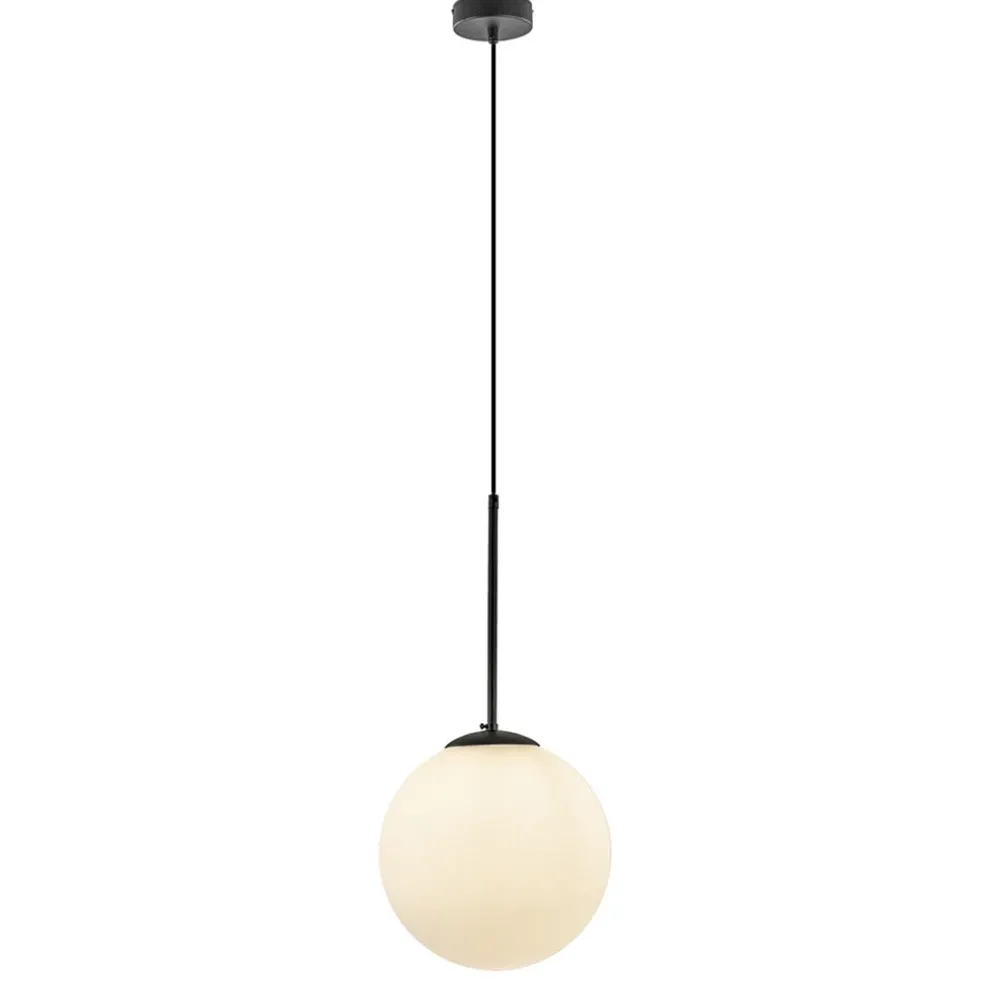 Hanglamp zwart met opaal wit glas 30 cm