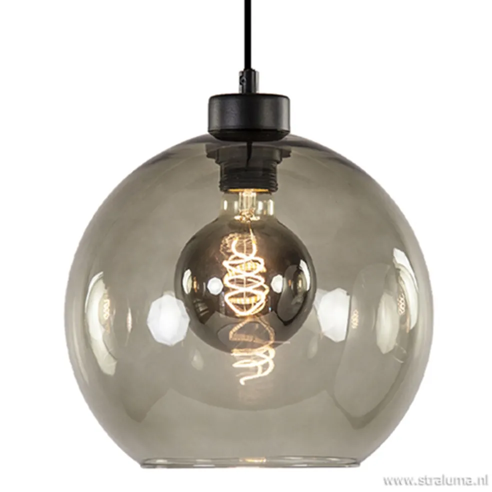 Hanglamp zwart met smoke glas 25cm