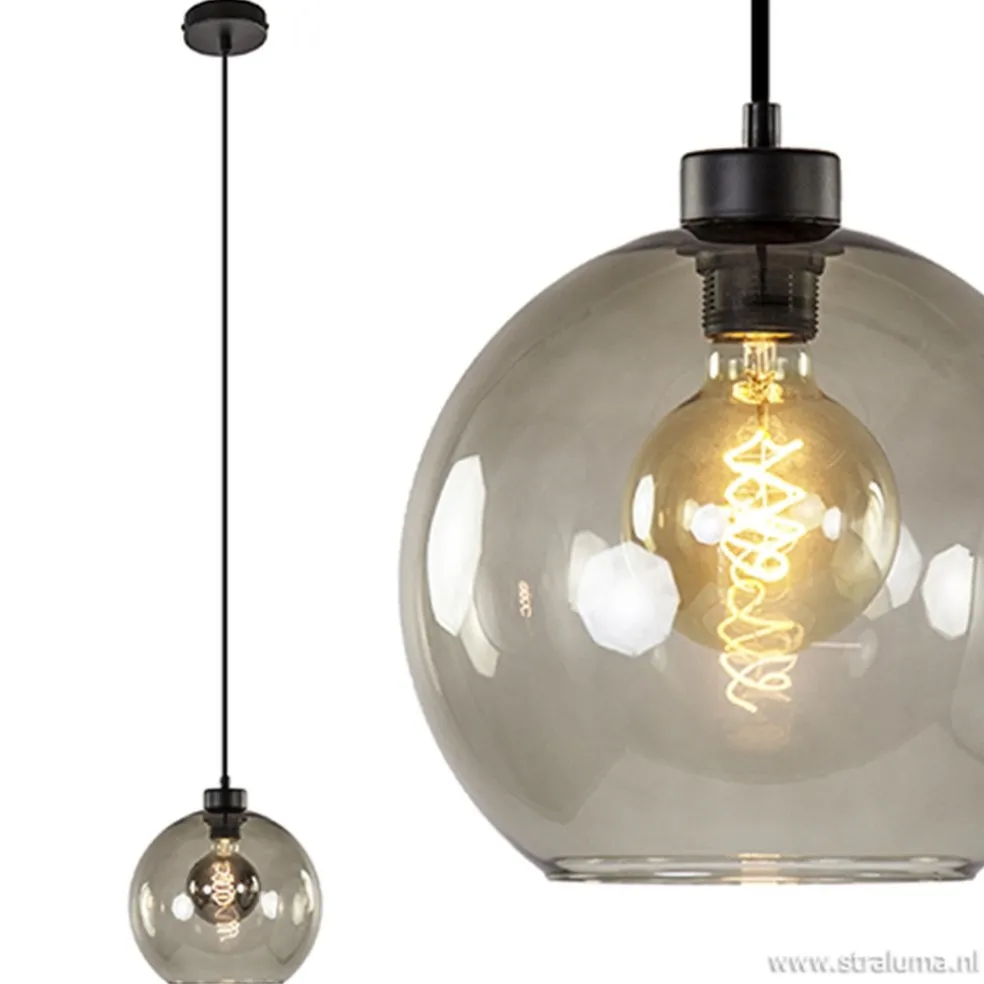 Hanglamp zwart met smoke glas 25cm