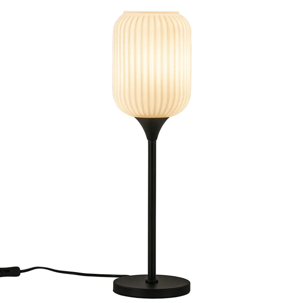 Hoge tafellamp zwart met wit glazen kap