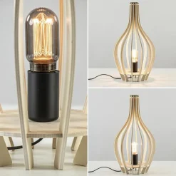 Houten tafellamp kegel naturel met zwart