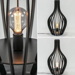 Houten tafel/vloerlamp mat zwart