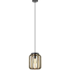 Industrieel landelijke hanglamp mat zwart met ruw hout