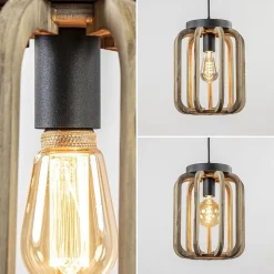 Industrieel landelijke hanglamp mat zwart met ruw hout