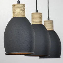 Industrieel landelijke hanglamp 3-lichts zwart met hout