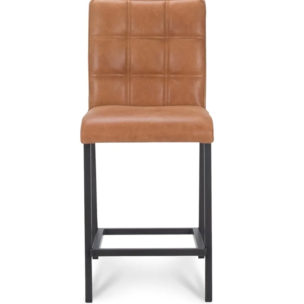 Industriële barkruk met cognac lederen zitting