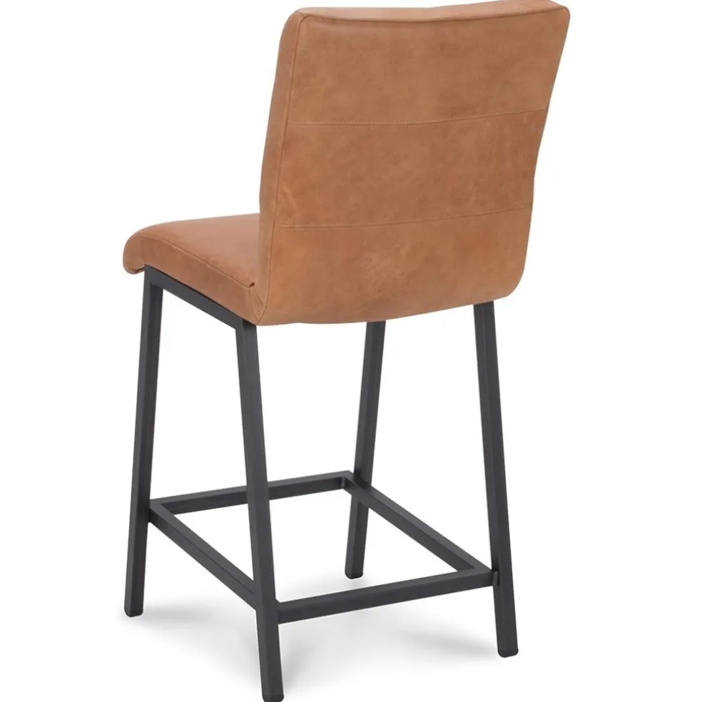 Industriële barkruk met cognac lederen zitting