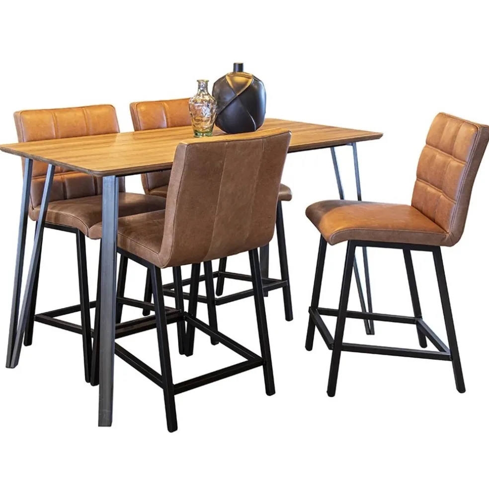 Industriële barkruk met cognac lederen zitting