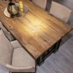 Industriële eettafel rechthoekig blad met metalen poot