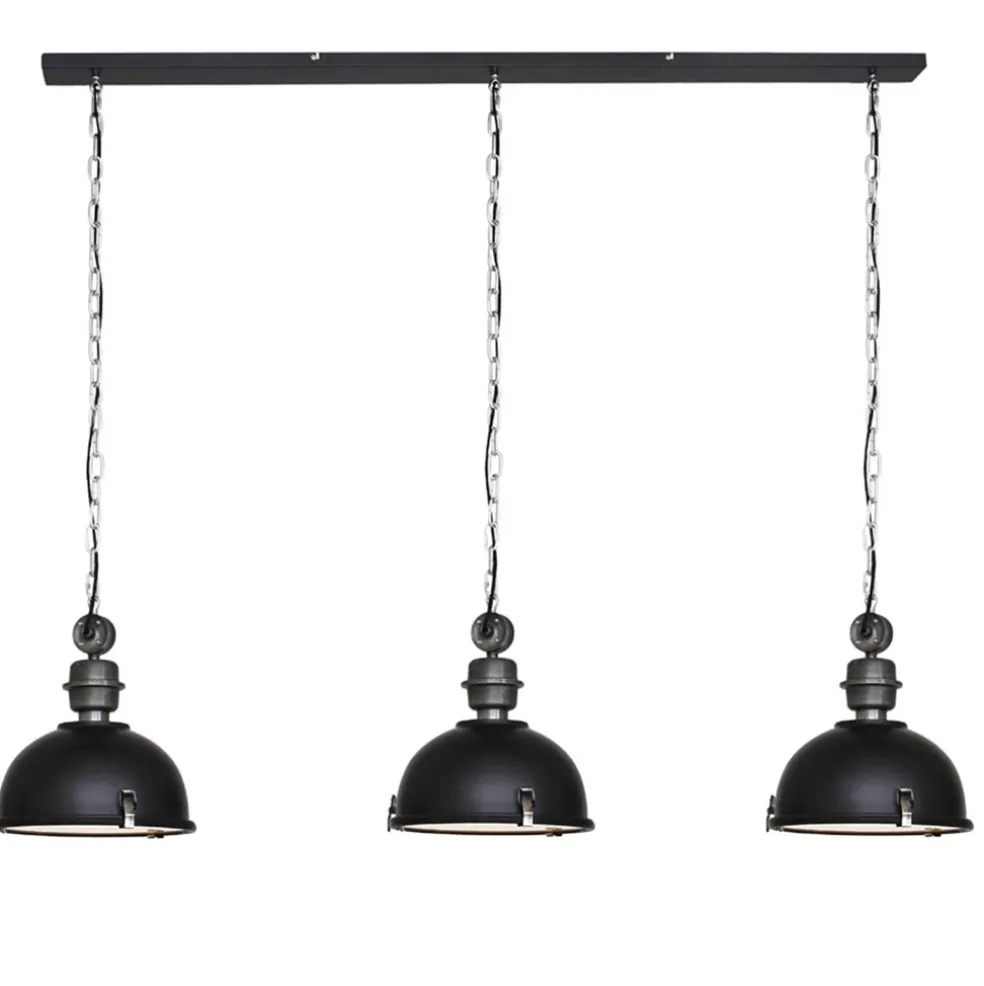 Industriële 3-lichts hanglamp bikkel mat zwart