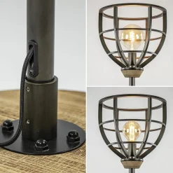 Industriële vloerlamp zwart staal met houten details