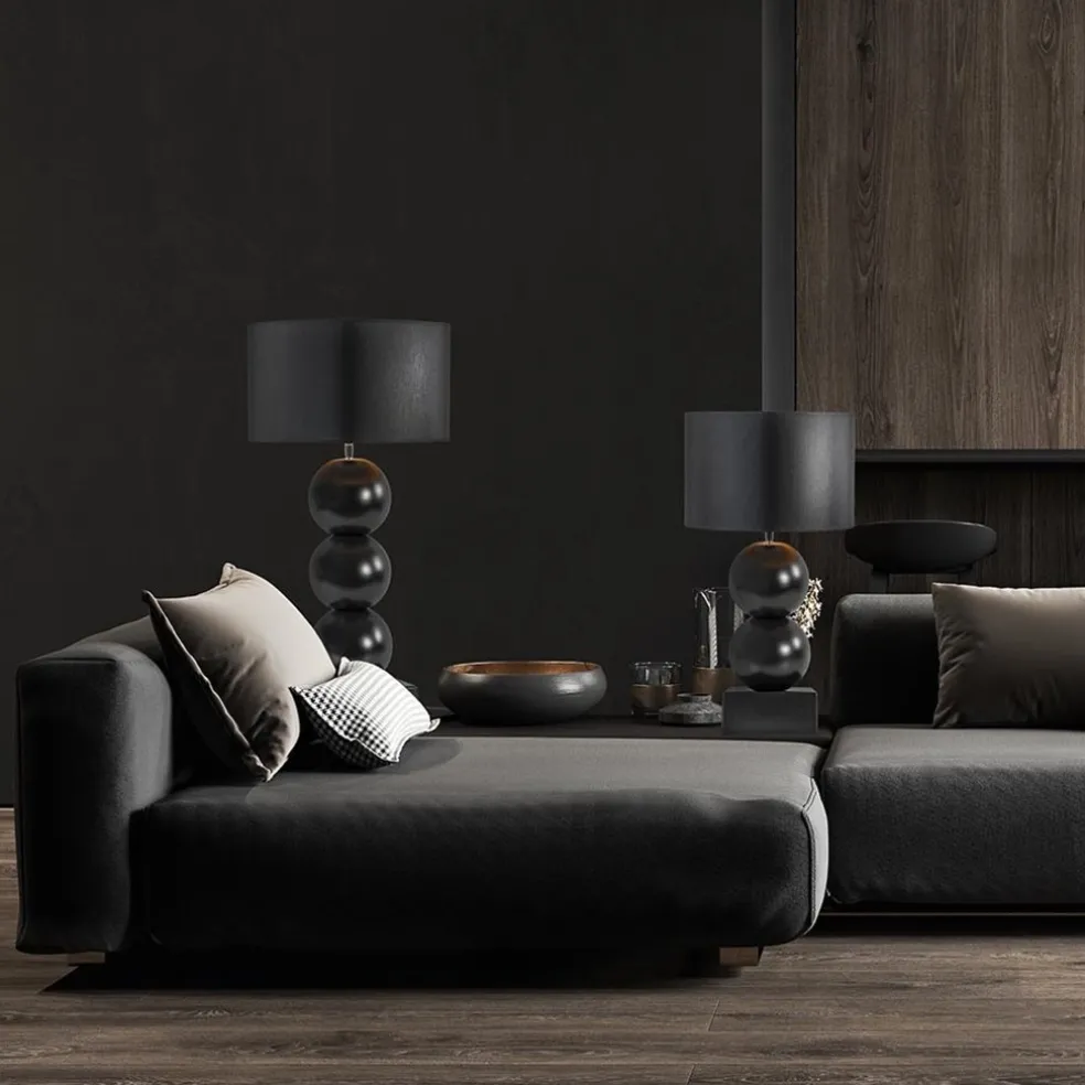 Keramieken tafellamp bollen zwart met kap