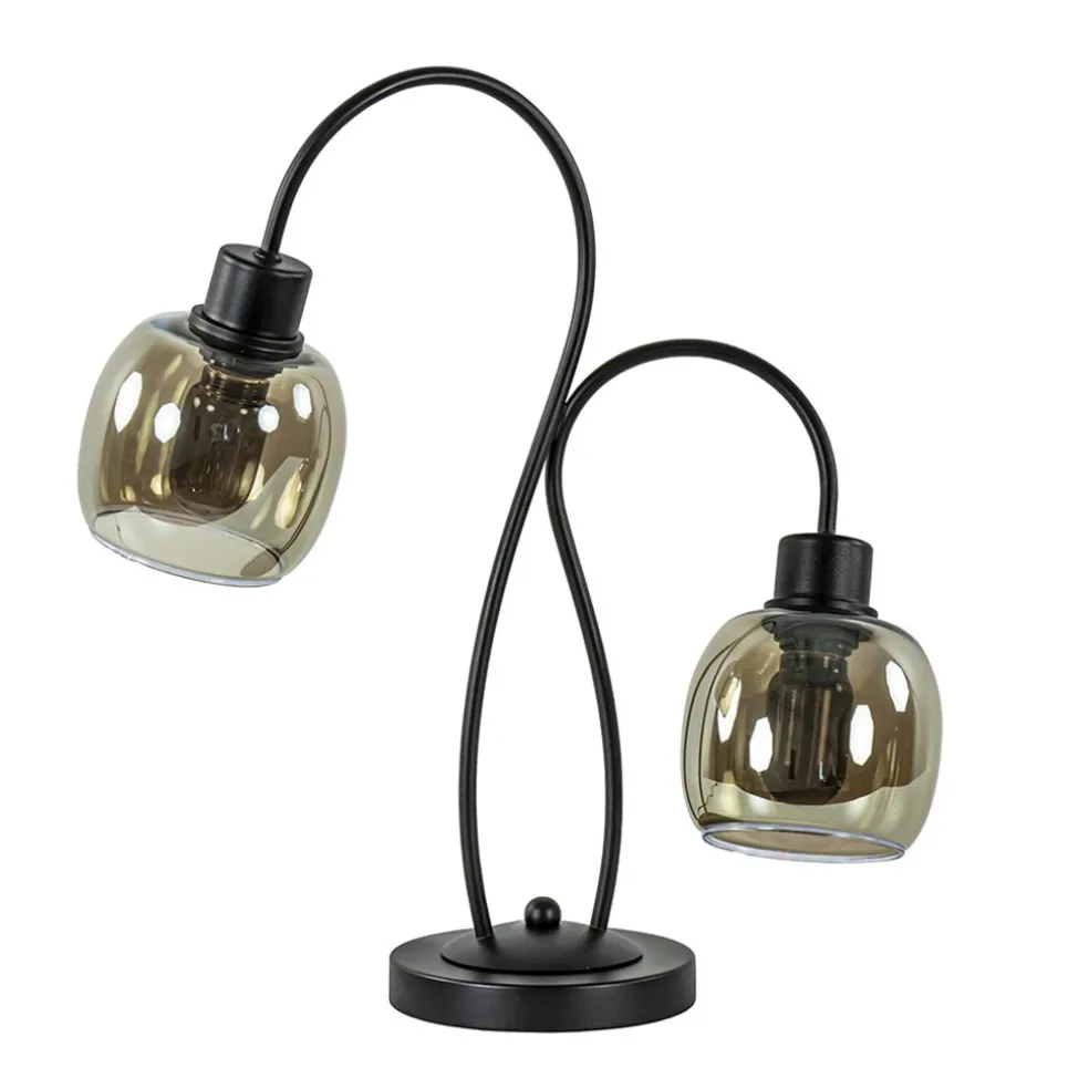 Klassieke 2-lichts tafellamp zwart met smoke glas
