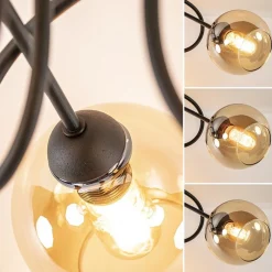 Klassieke plafondlamp 3-lichts met amber glas