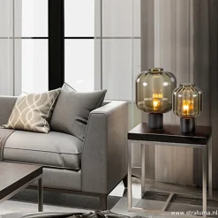 Kleine glazen tafellamp grijs/zwart