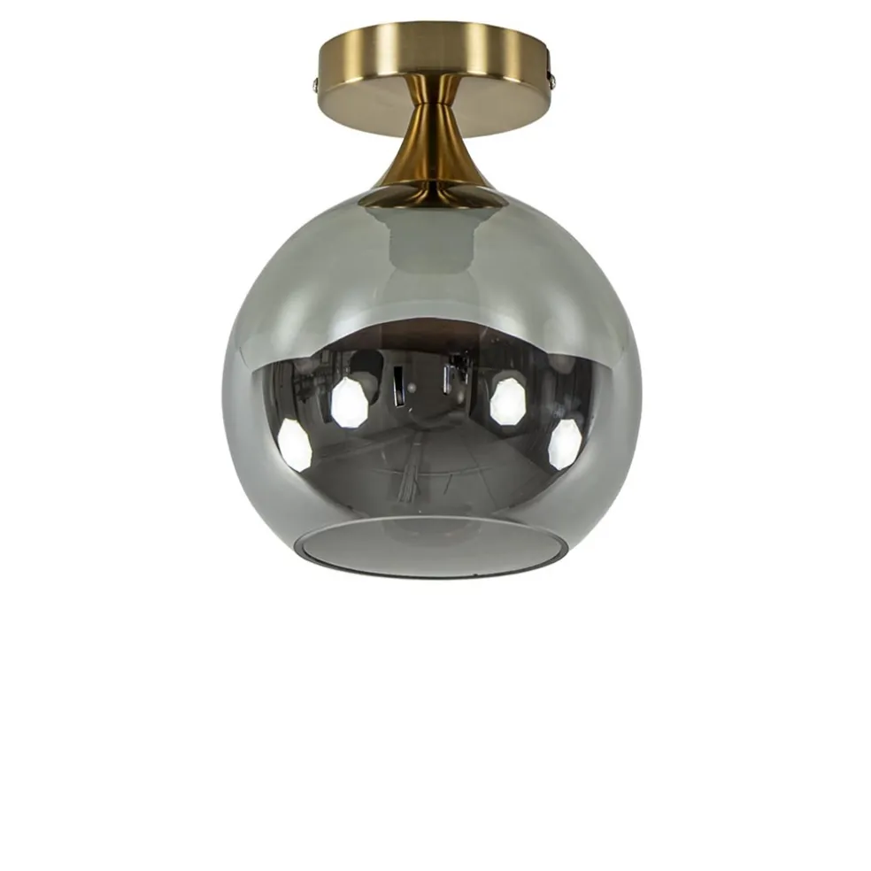 Kleine plafondlamp goud met smoke glas