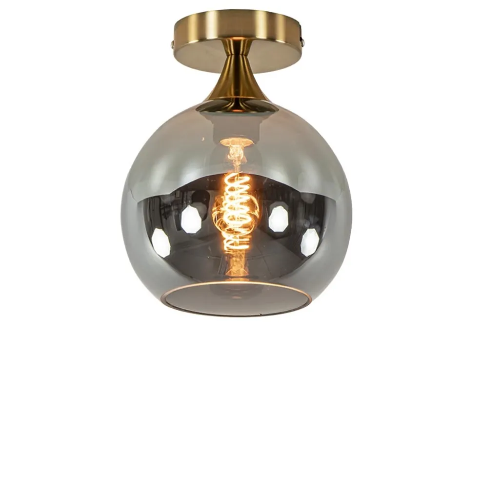 Kleine plafondlamp goud met smoke glas