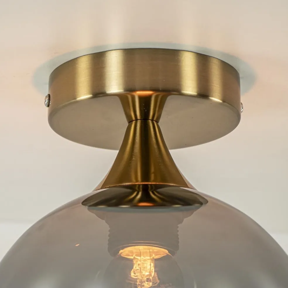 Kleine plafondlamp goud met smoke glas