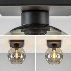 Kleine plafondlamp zwart met smoke glas 20 cm
