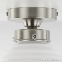 Kleine plafonnière staal met wit glas
