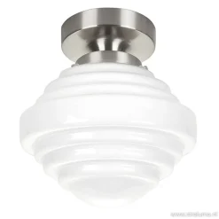 Kleine plafonnière staal met wit glas