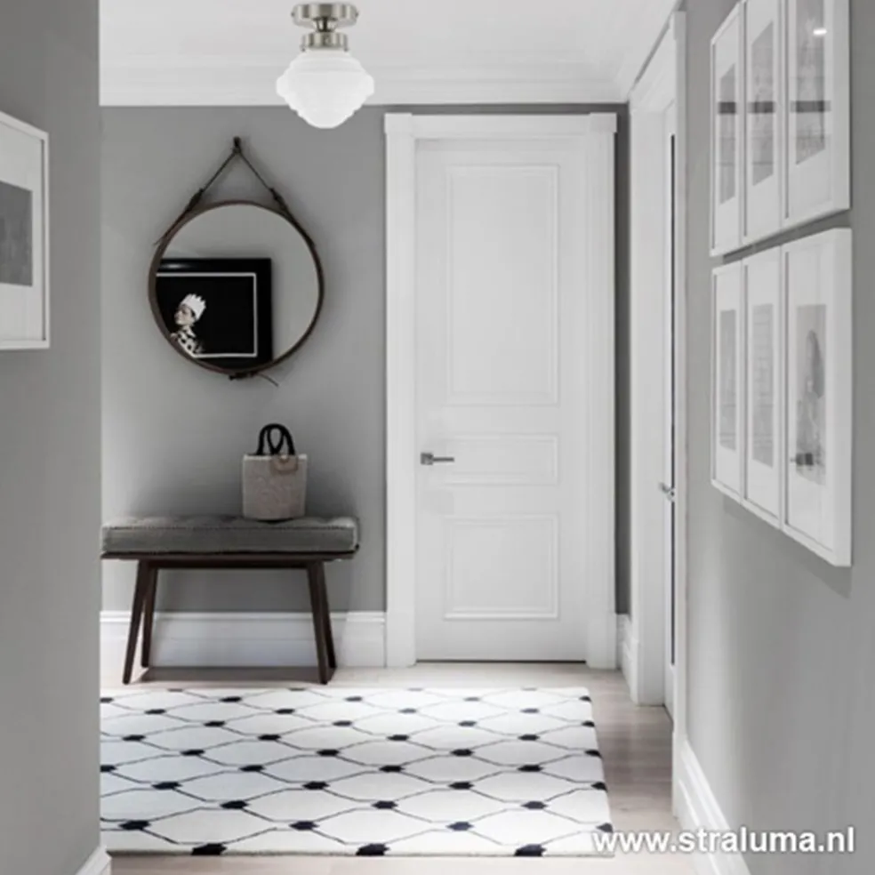 Kleine plafonnière staal met wit glas