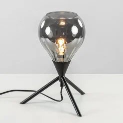 Kleine tafellamp driepoot met titanium glas