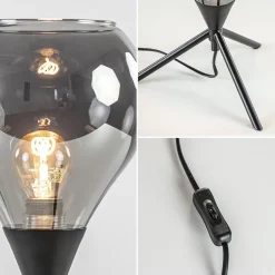 Kleine tafellamp driepoot met titanium glas