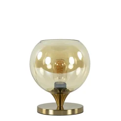 Kleine tafellamp goud met amber kleurig glas