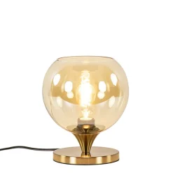 Kleine tafellamp goud met amber kleurig glas