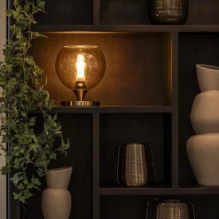 Kleine tafellamp goud met amber kleurig glas