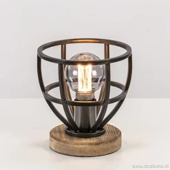Kleine tafellamp Matrix zwart met hout