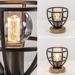 Kleine tafellamp Matrix zwart met hout