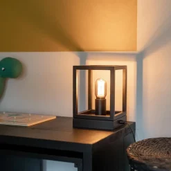 Kleine tafellamp vierkant frame zwart