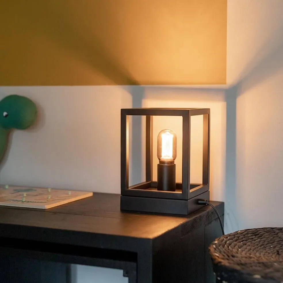 Kleine tafellamp vierkant frame zwart