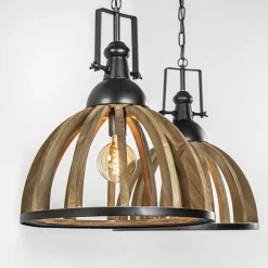Landelijk industriële 2-lichts hanglamp hout/zink