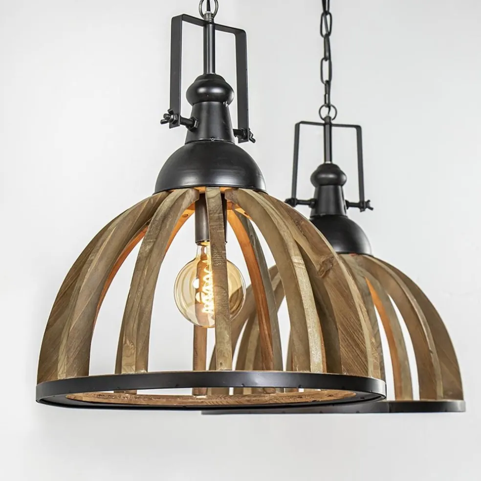 Landelijk industriële 2-lichts hanglamp hout/zink