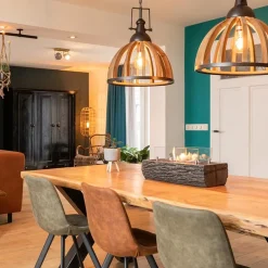 Landelijk industriële 2-lichts hanglamp hout/zink