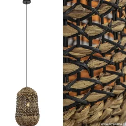 Landelijke hanglamp Tripoli rotan met zwart